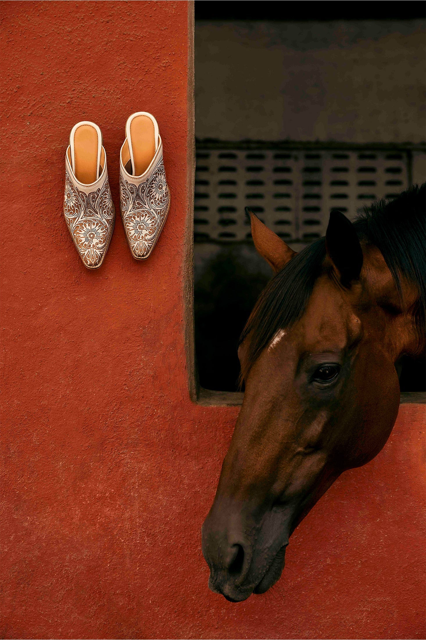 Myra Valeria White Leather Mules for Women - Handtooled Desert Bloom Pattern with Block Heels for Stylish Comfort