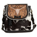Myra Spirit of the Herd Hairon Leather Bag for Women Western Cowhide Purse with Intricate Tooling