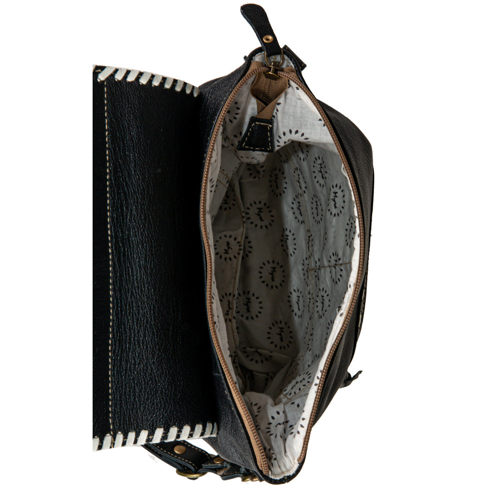 Myra Spirit of the Herd Hairon Leather Bag for Women Western Cowhide Purse with Intricate Tooling