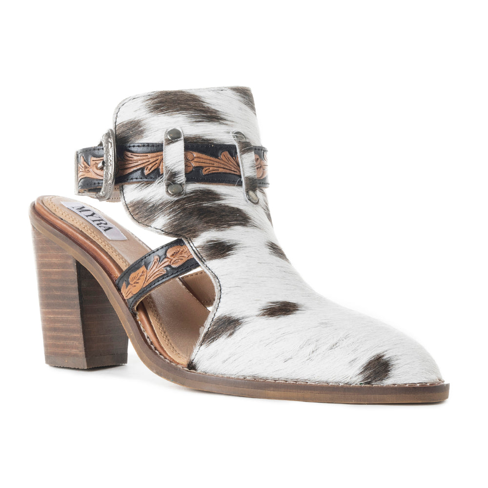 Myra Beth Jane Hairon Leather Boots - Handtooled Ankle Strap Brunch Boots for Bold Cowgirl Vibes