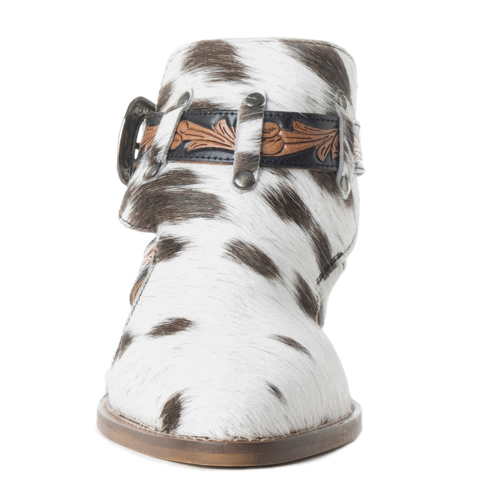 Myra Beth Jane Hairon Leather Boots - Handtooled Ankle Strap Brunch Boots for Bold Cowgirl Vibes