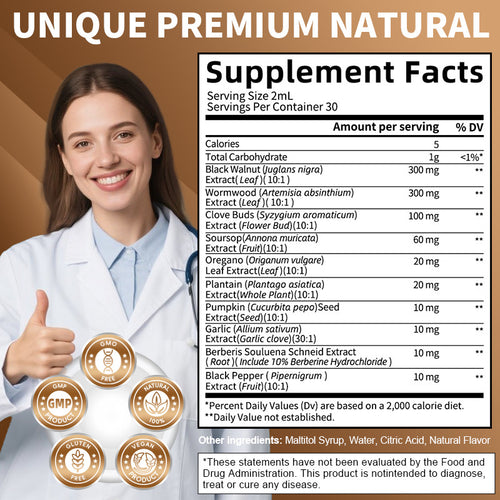 2fl oz Black Walnut Wormwood Clove Drops for Digestive Health,Gut Balance