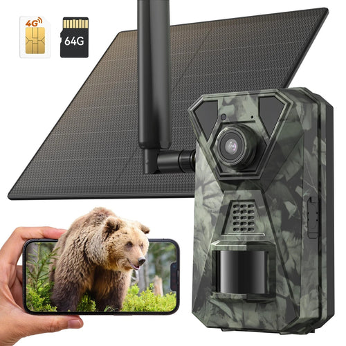 4G Trail Hunting Game Camera with Night Vision 4K Waterproof Solar Powered 48MP
